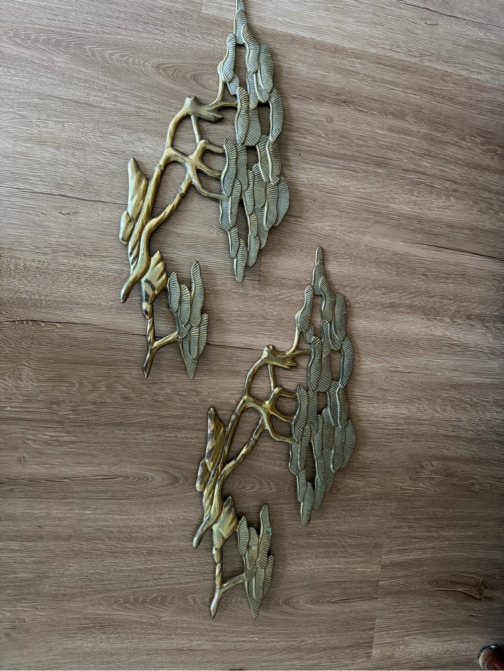 Brass-Tone Metal Leaf Wall Art - Gold and Gray